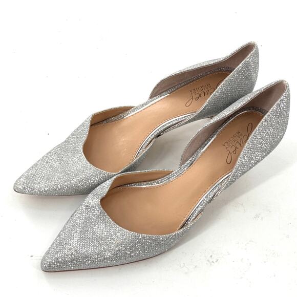 Badgley Mischka Dotty D'orsay Kitten Heels 8 8W Wide Silver NWOT Pumps Wedding - Picture 8 of 8